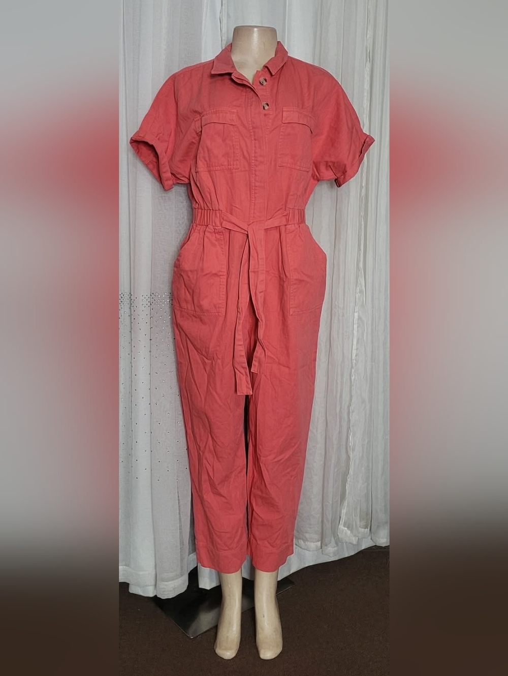 Universal Thread Coral Pink Utility Jumpsuit with Self-Tie Belt
